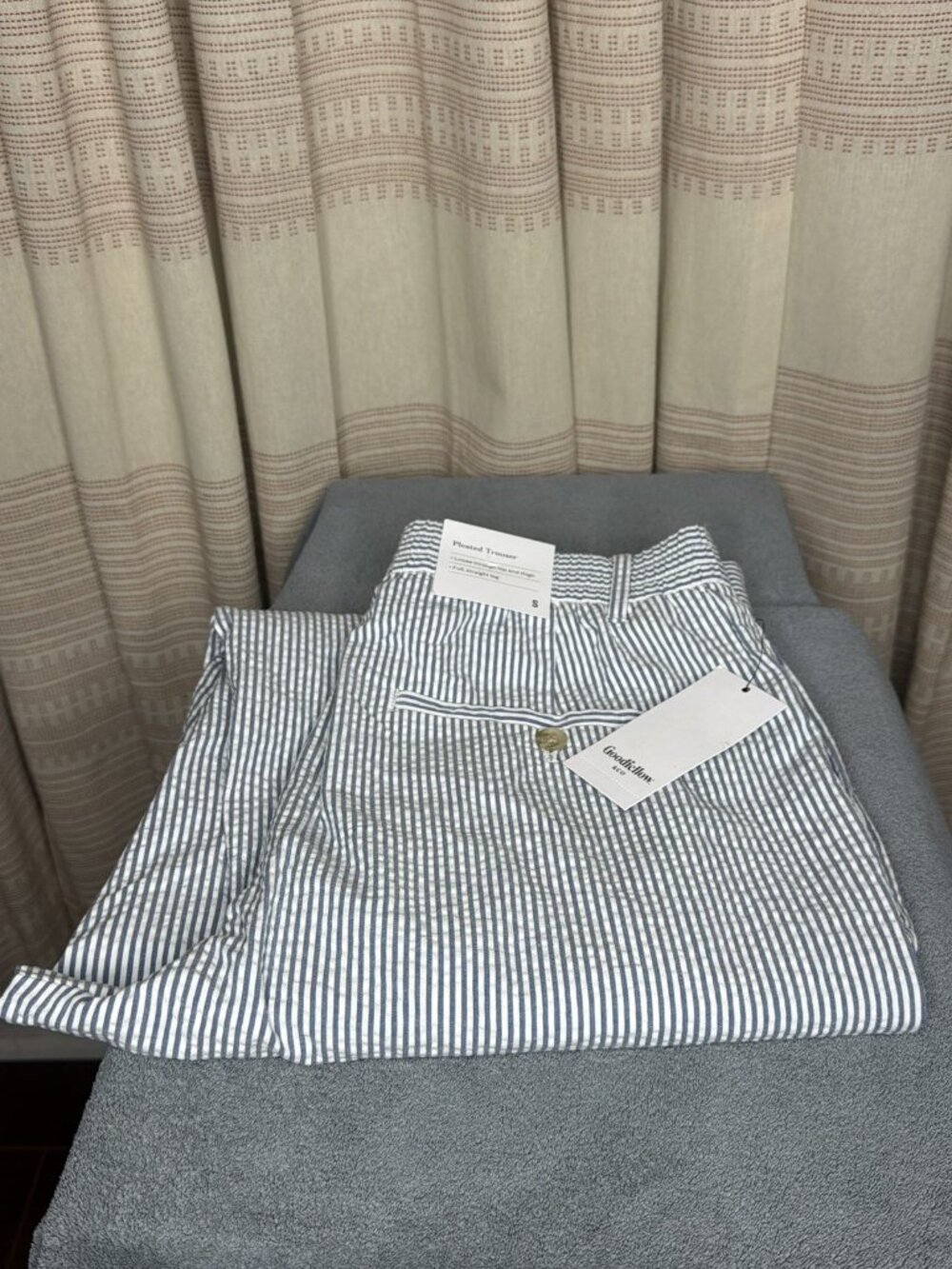 Goodfellow & Co Men's S Blue White Seersucker Pleated Trousers